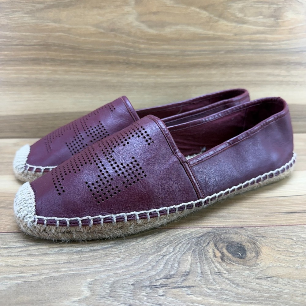 Tory Burch Espadrilles Flats 10 M Agate Red Soft Leather Vacation Resort Summer - Picture 3 of 11